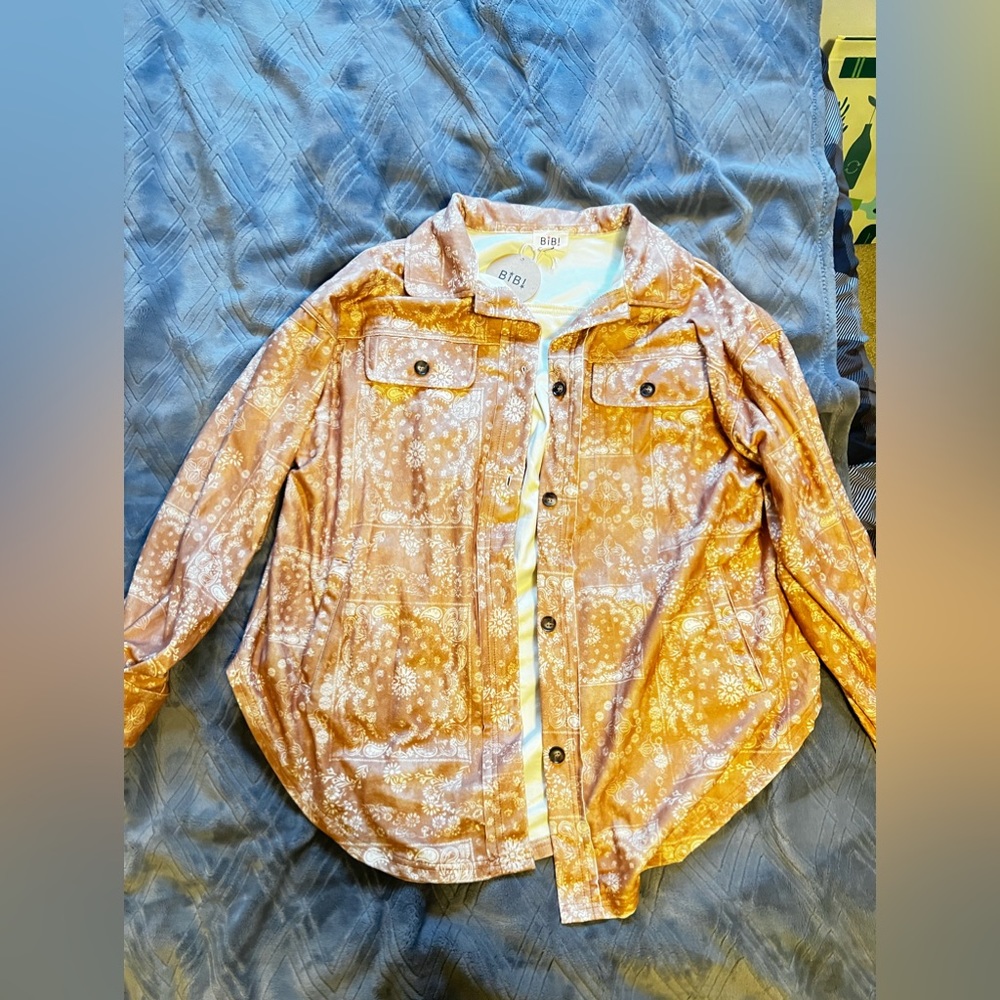 BiBi Beige/Pink/Tan Paisley Button Up Shirt/Shacket